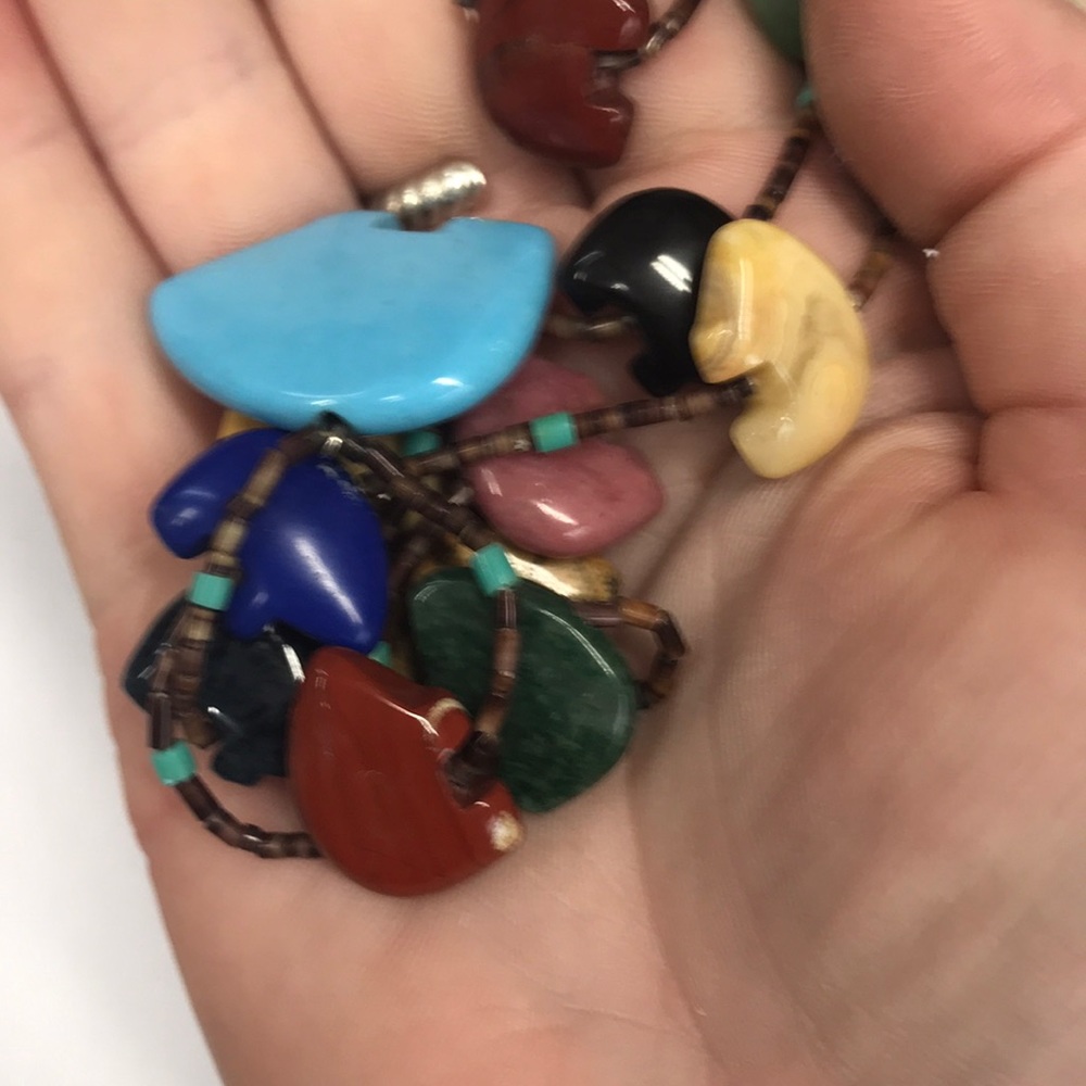 Native Multi Gemstone Bear Necklace W/Turquoise - image 4